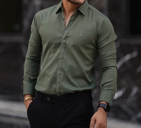 پیراهن مردانه سبز زیتونی