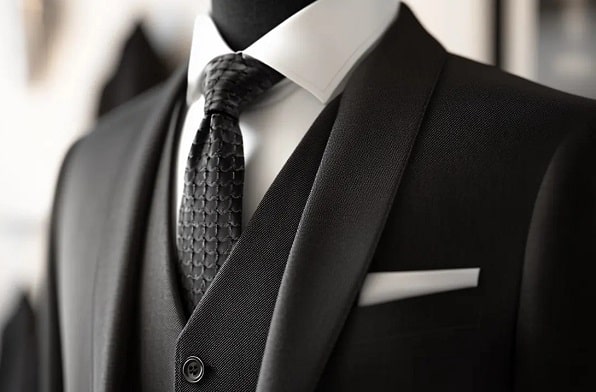 تصویر کت شلوار مشکی با جلیقه مشکی